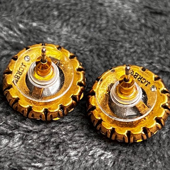 J Crew Rhinestone Earrings in Pouch Large Bling Gold Tone - Picture 6 of 7